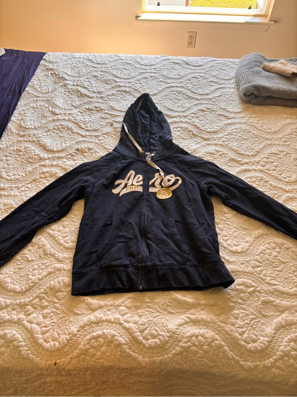 Aeropostale Navy Zip Hoodie with Script Logo